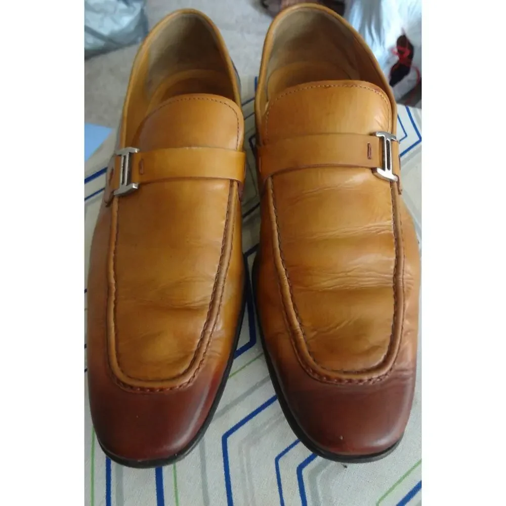 Magnanni Loafers Lino Bit Buckle Burnished Tan Leather Men 8.5 M Moc